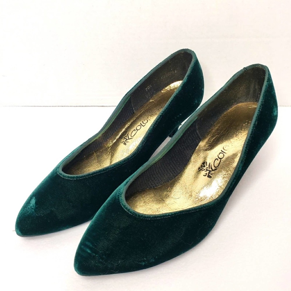 Emerald Green Velvet Kitten Heels